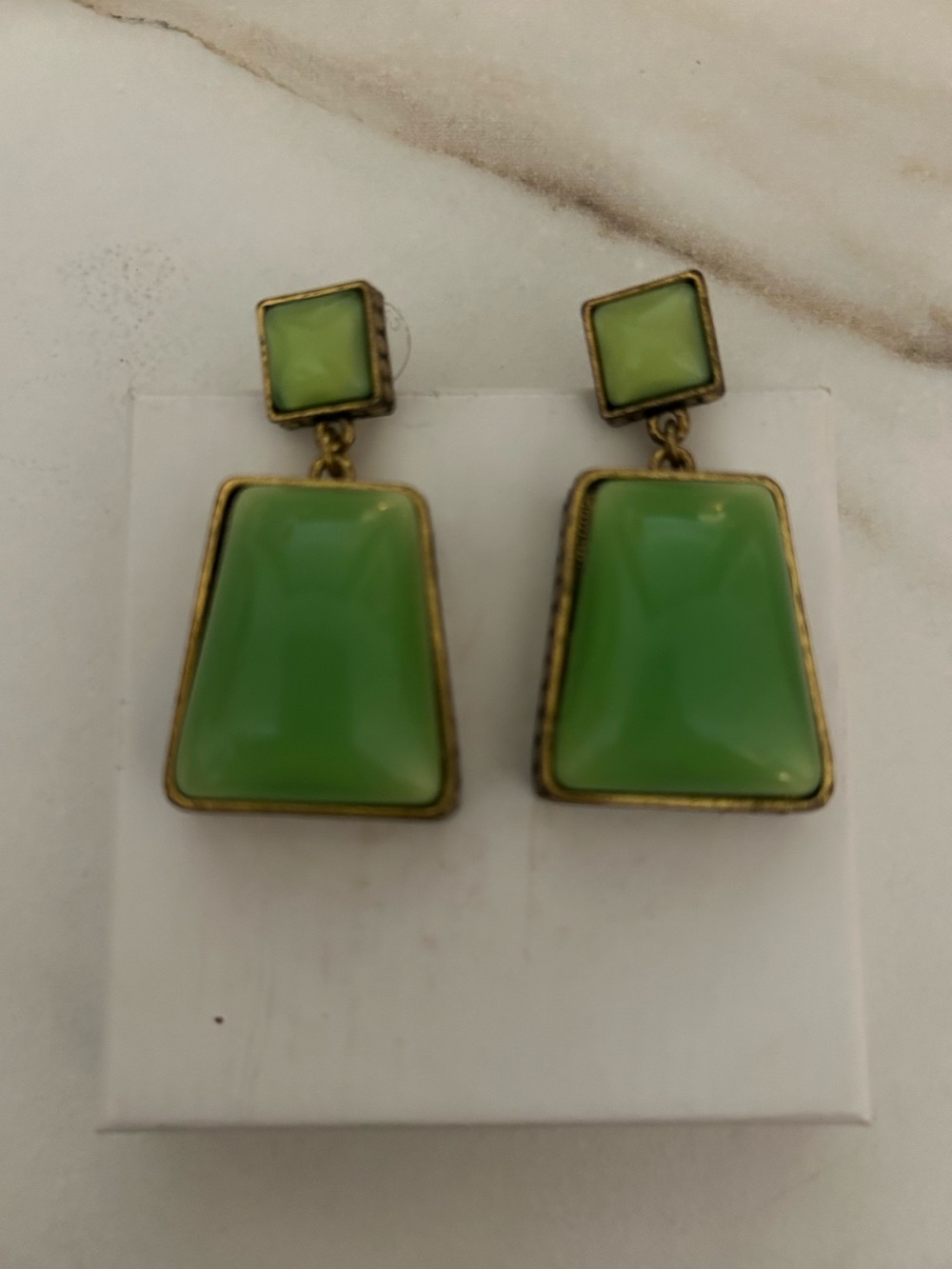 Vintage Antique Art Valuable Imperial Jade Drop Earrings with Gold-Tone Frames